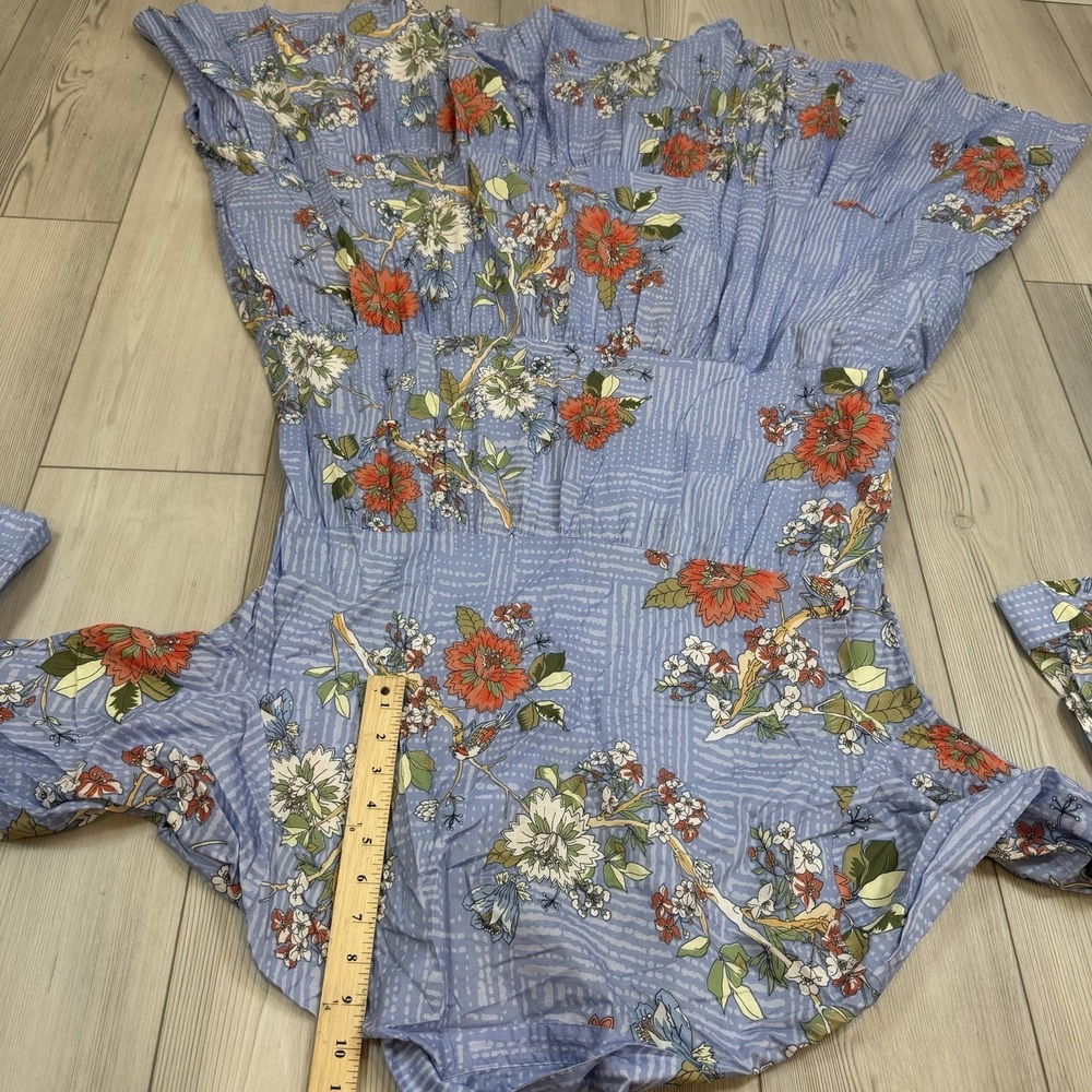 Johnny Was XL Mosaic Tiered‎ Wanderer Midi in Blue Floral Cotton Shirt Dress - Picture 12 of 12